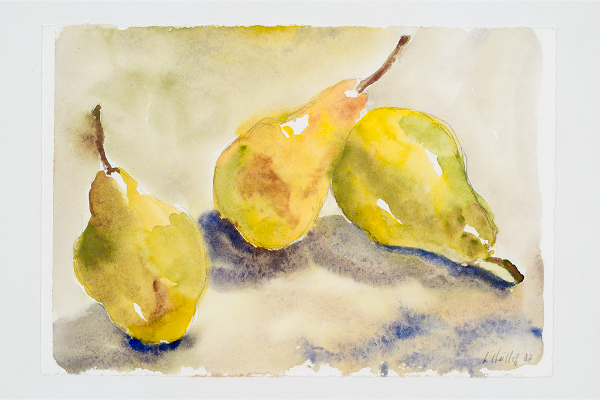 Three Pears, Watercolour on Ripple, 11x7.5 in.